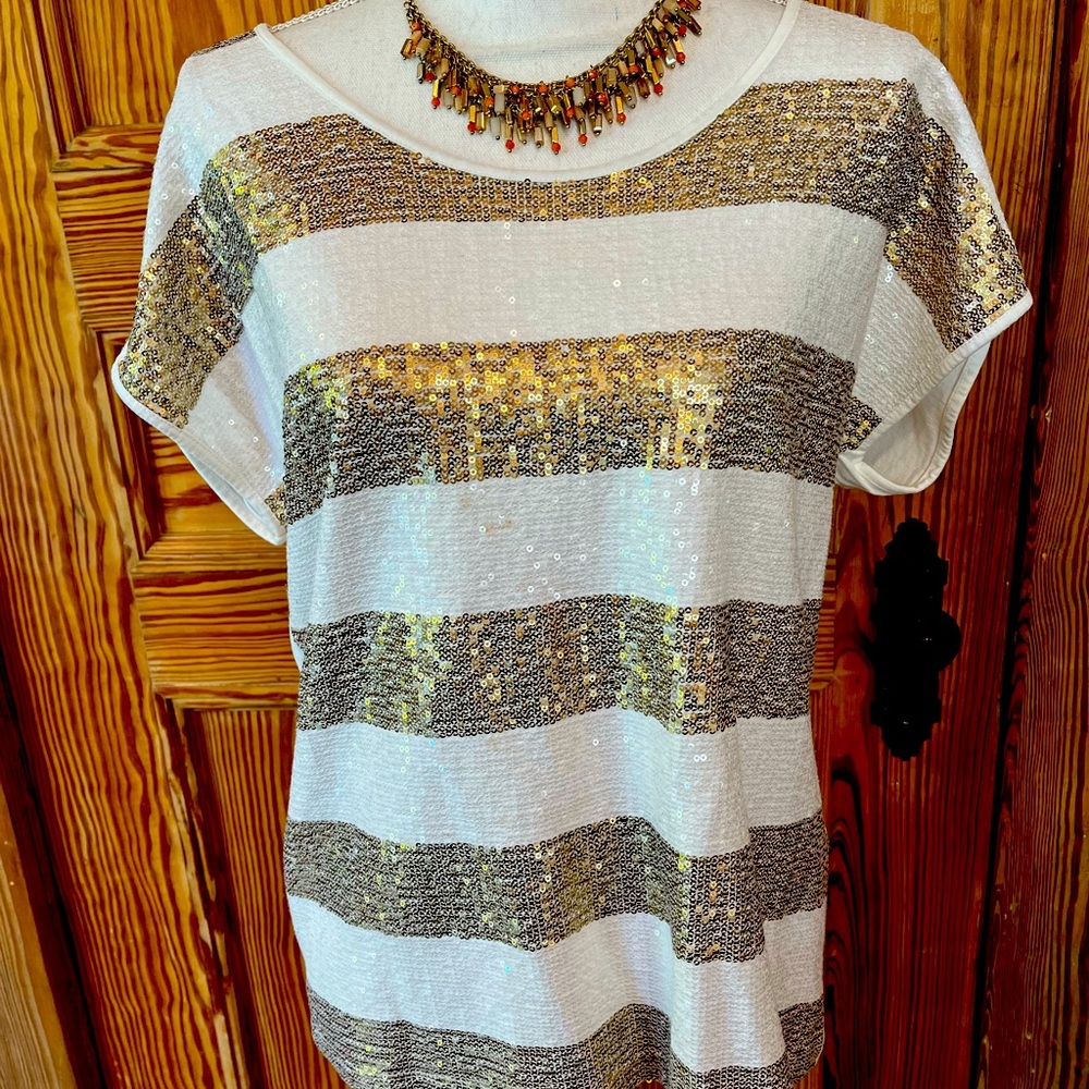 Chico’s Dressy Sequin Stripe Tee